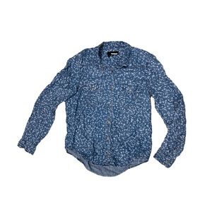 The Kooples Long Sleeve Medium Wash Denim Cheetah Print Shirt w Front Pockets